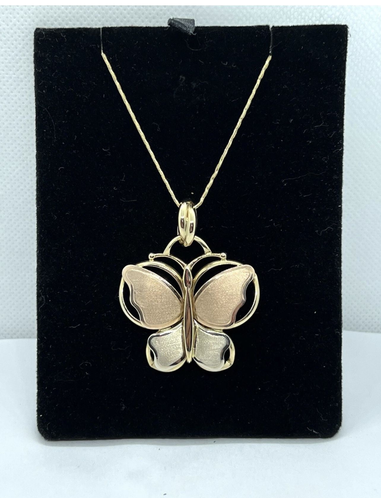 14k 14kt two tone gold butterfly necklace size 20”