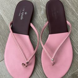Kate Spade Cabana Color Block Leather Flip Flops Sandals Pink Maroon Size 8 Authentic