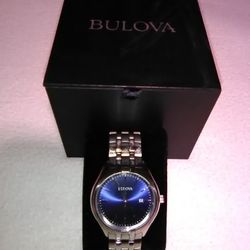 Bulova Watch. Mens Timepiece. Blue. W/Box. Mens Watch