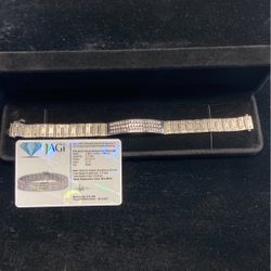 14kt White Good Channel Set Diamond 3 Row ID Style Screw Detail Bracelet JAGi Certified