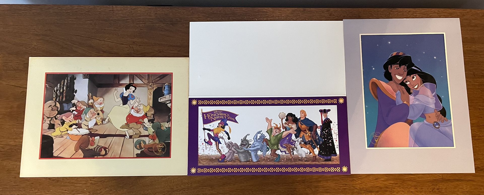 Disney 1993 & 1994 & 1996 :3 Lithographs Aladdin/Snow White/Hunchback 