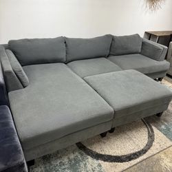 Gray Sectional Sofa Free Delivery Couch Set With Ottoman 