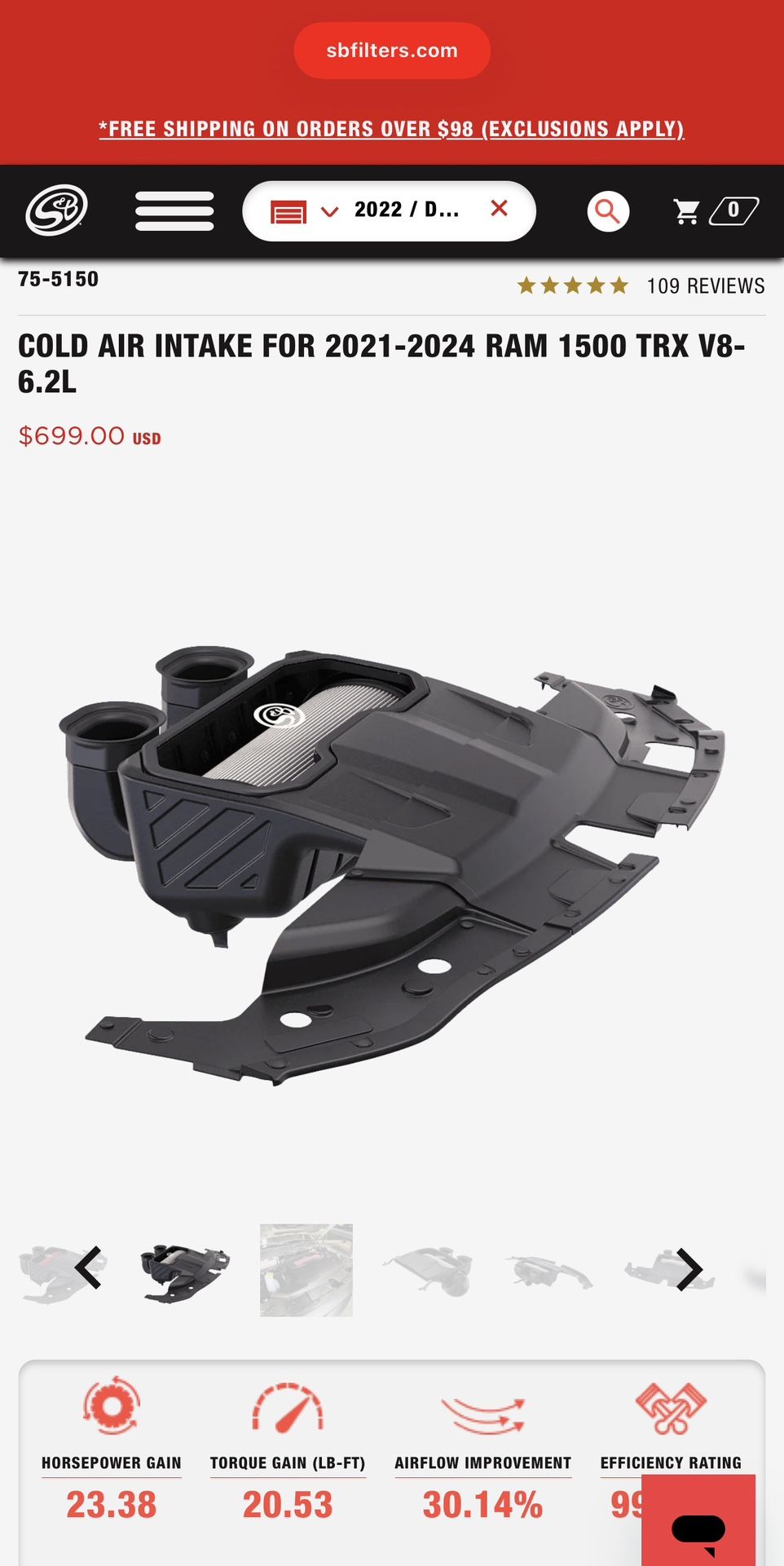 COLD AIR INTAKE FOR 2021-2024 RAM 1500 TRX V8-6.2L