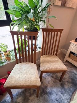 Pair of Wood Slat-Back Dining Chairs