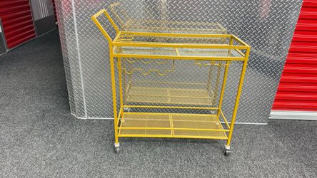 Yellow Bar Cart with Glass Shelves