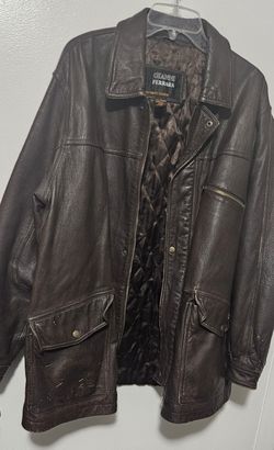 Gianni Ferrara Genuine Leather Brown Jacket Coat Men's Full Zipper with Snap Buttons