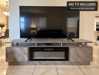Modern TV Stand with Electric Fireplace – Gray LIKE NEW