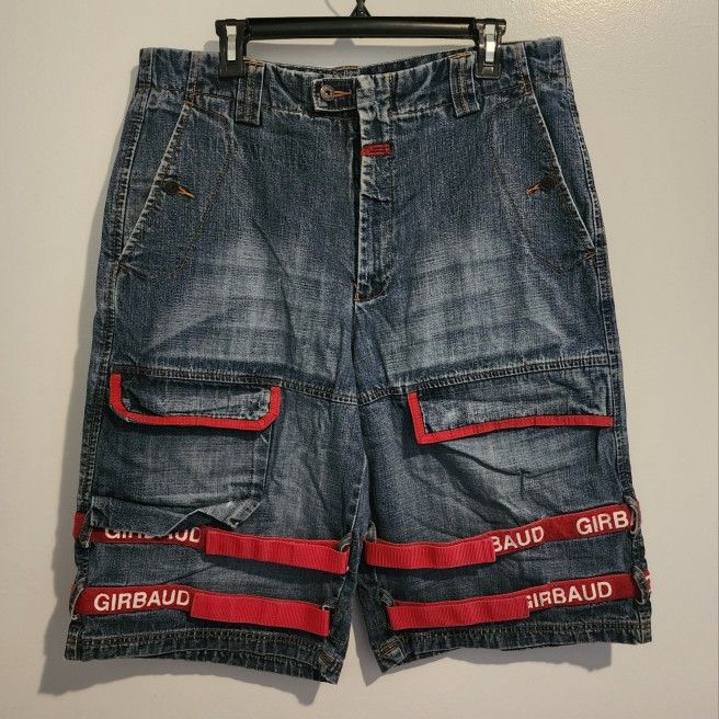 GIRBAUD Jean Shorts (Men’s Size 36, Blue w/ Red Details)