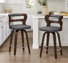 2X Gray color 26” swivel faux leather barstools