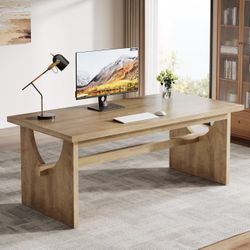 JW1046 Executive Office Desk, 63-Inch Farmhouse Computer Desk, Large Writing Study Conference Table with Sturdy Legs, Business Workstation Table for H