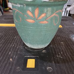 Used 5 3/4” Avocado Green Floral Ceramic Pot