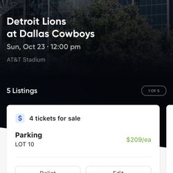Awesome Tailgating Parking Passes For Detroit Lions @ Dallas Cowboys Tickets
