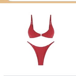ZAFUL Women's O Ring Bikini Cheeky Swimwear Two Piece Bathing Suit Red Sz. Large