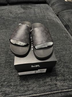 Coach black signature monogram slides