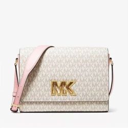 MICHAEL KORS VANILLA/ BLUSH PINK MIMI MEDIUM LOGO MESSENGER SHOULDER/CROSSBODY BAG, WITH TAGS, WILL COME IN GIFT BAG!