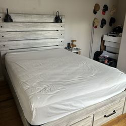 Queen Storage Bed Frame with Headboard – Gray Wood Finish