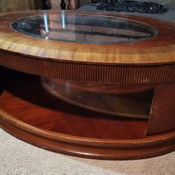 Huge Oval Tiger Wood & Glass Coffee Table