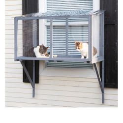 Catio Outdoor Cat Enclosure Window Perch for Sunbathing, Napping, Overlooking Hammock for Safely Enjoying Outdoor Sights - All Weather Use