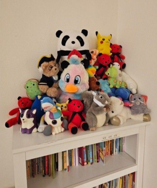 stuffed animals and books