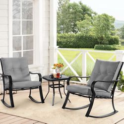 3-Piece Outdoor Rocking Chairs Bistro Set