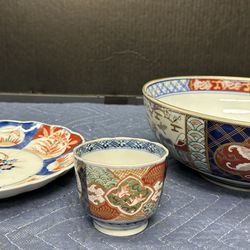 Vintage Japanese OMC porcelain bowl plate and cup