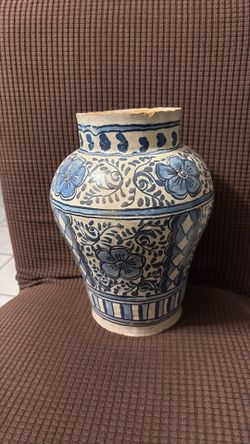 Antique Blue and White Talavera style Ceramic Vase