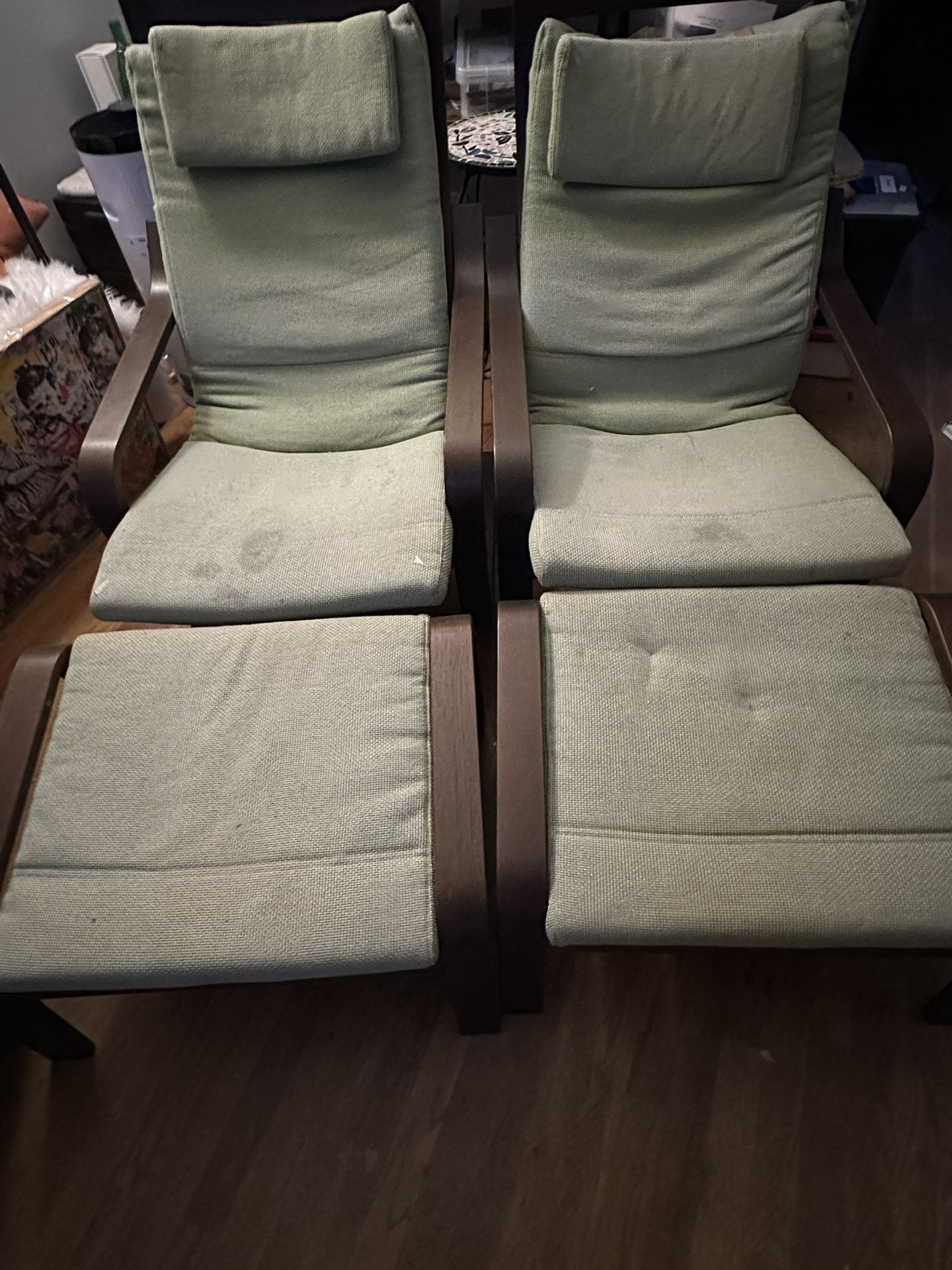 IKEA Poang Chairs And Footstools