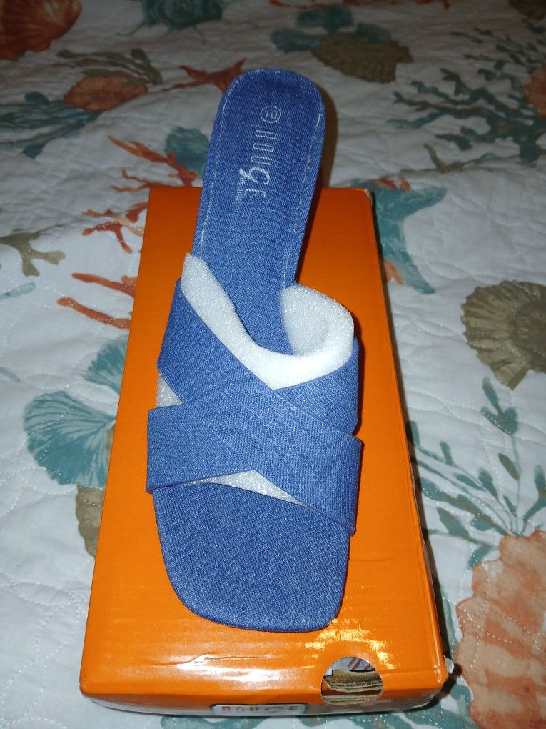 Super Cute Denim Criss Cross Clear Heels