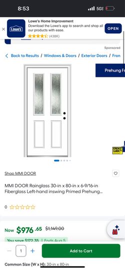 DOOR Clearglass 32 in x 80-in x 6-9/16-in Fiberglass right-hand inswing Primed Prehung