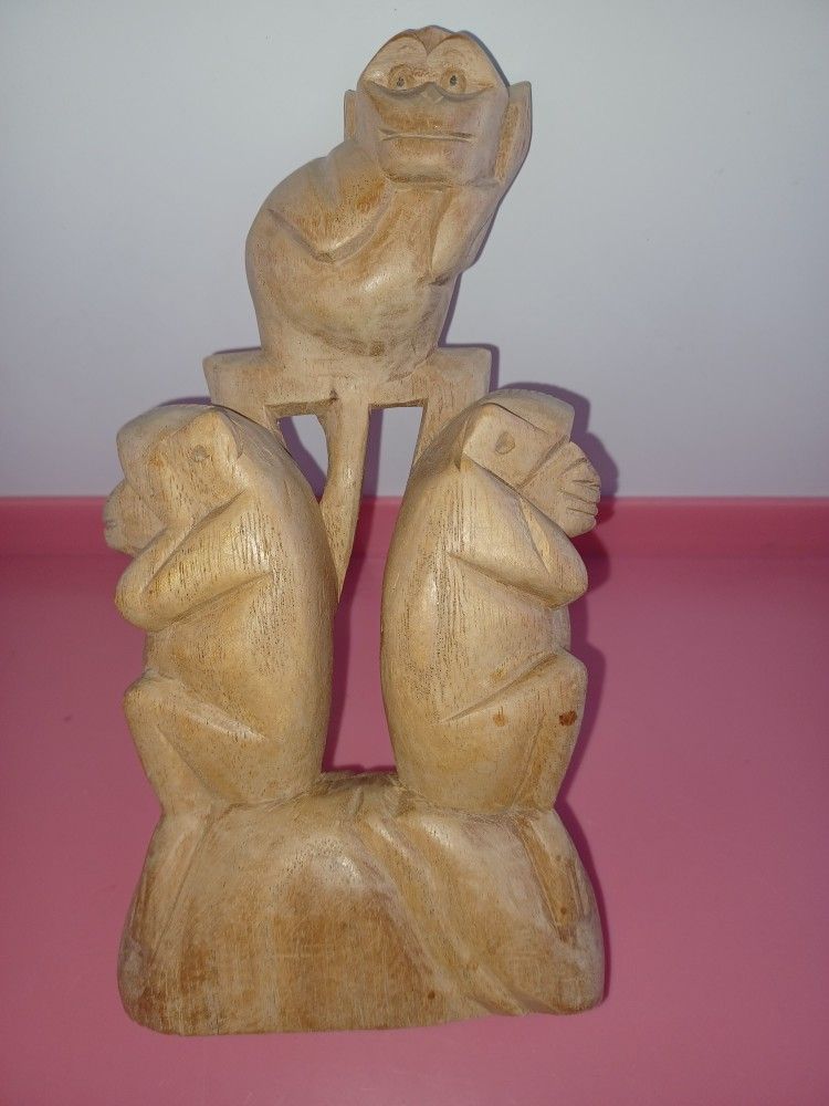 Vintage, Wood Carved Monkeys