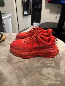 Balenciaga Triple S Clear Sole Size 42 Red Leather and Mesh Low Top Sneakers