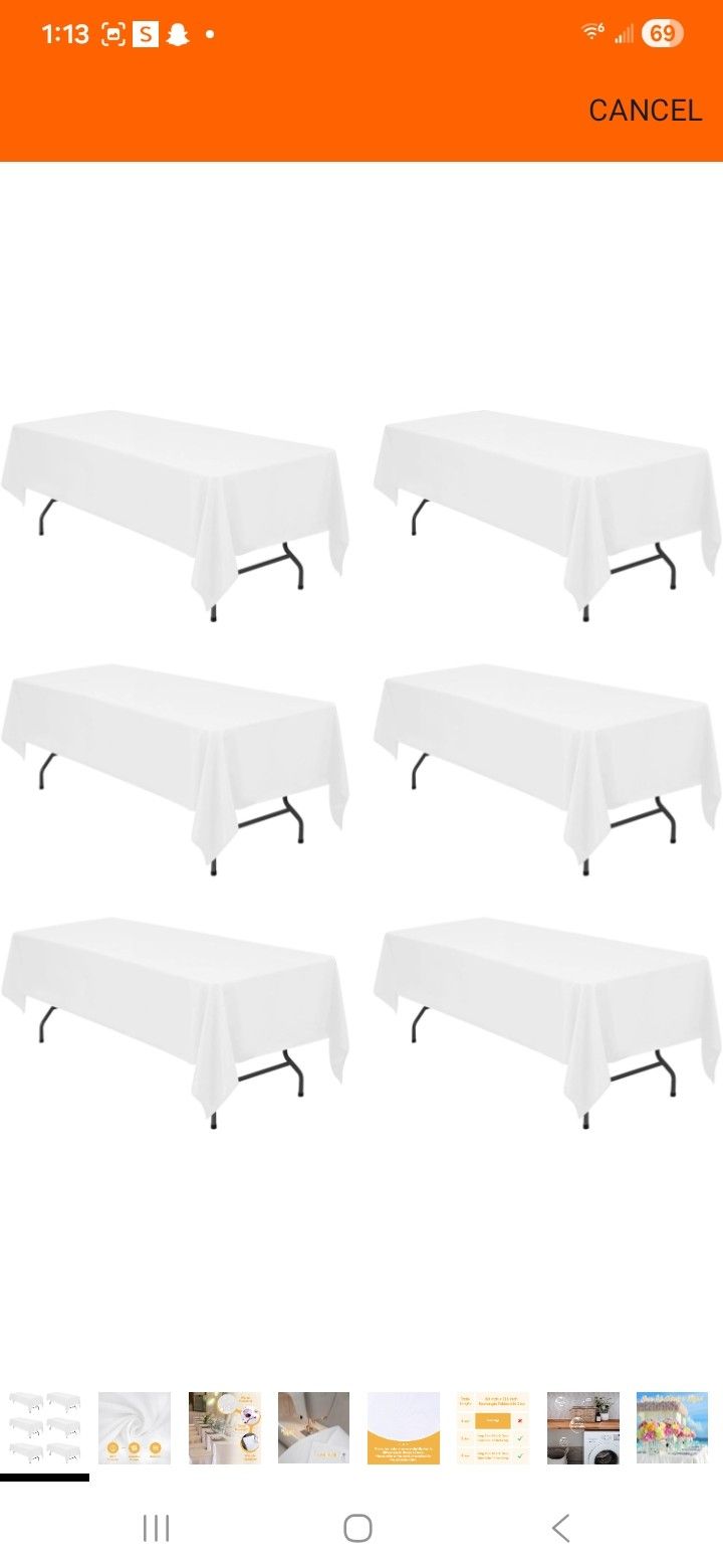 BRILLMAX 6 Pack White Tablecloths for 8 Foot Rectangle Tables 60 x 126 Inch - 8ft Rectangular Bulk Linen Polyester Fabric Washable Cloth Cover for Wed