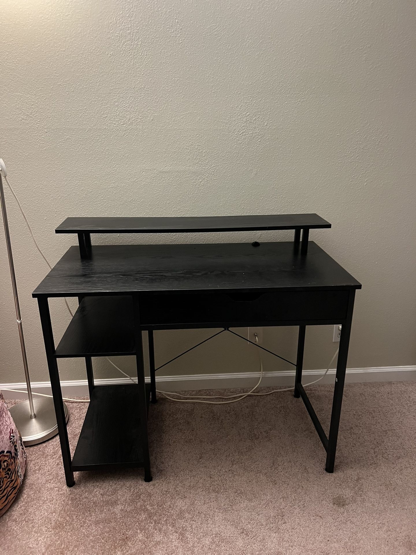 Rolanstar Computer Desk with Monitor Shelf and Drawer, 47" Home Office Writing Desk, Study Table Workstation,Stable Metal Frame, Business Style, Black