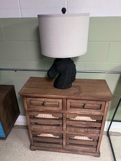 Rustic Wood Dresser with Wicker Drawer Accents