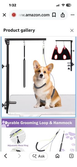 Dog Grooming Table Arm - Adjustable Height & Width, Heavy Duty Dog Grooming Station with 4-Piece Scissors Comb Set, Includes Adjustable Hammock & 2 No
