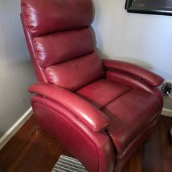 Red Leather Modern Recliner - Chair