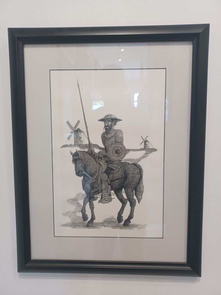 Modern Original Ink Drawing of Don Quijote