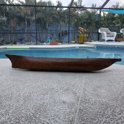 Antique Wooden 9 Ft Long Hand Carved Canoe