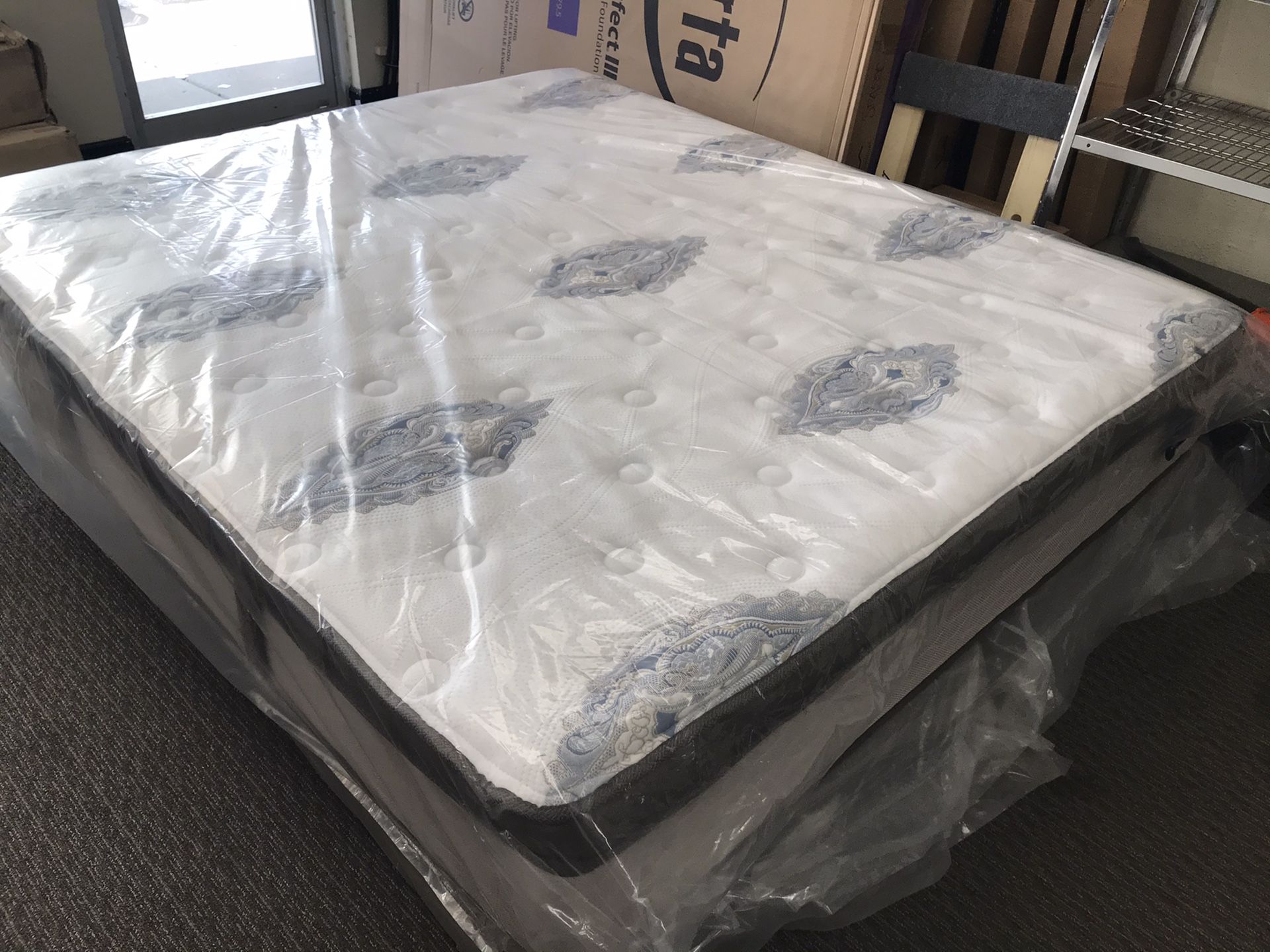 13” California king pillow top hybrid mattress with box springs