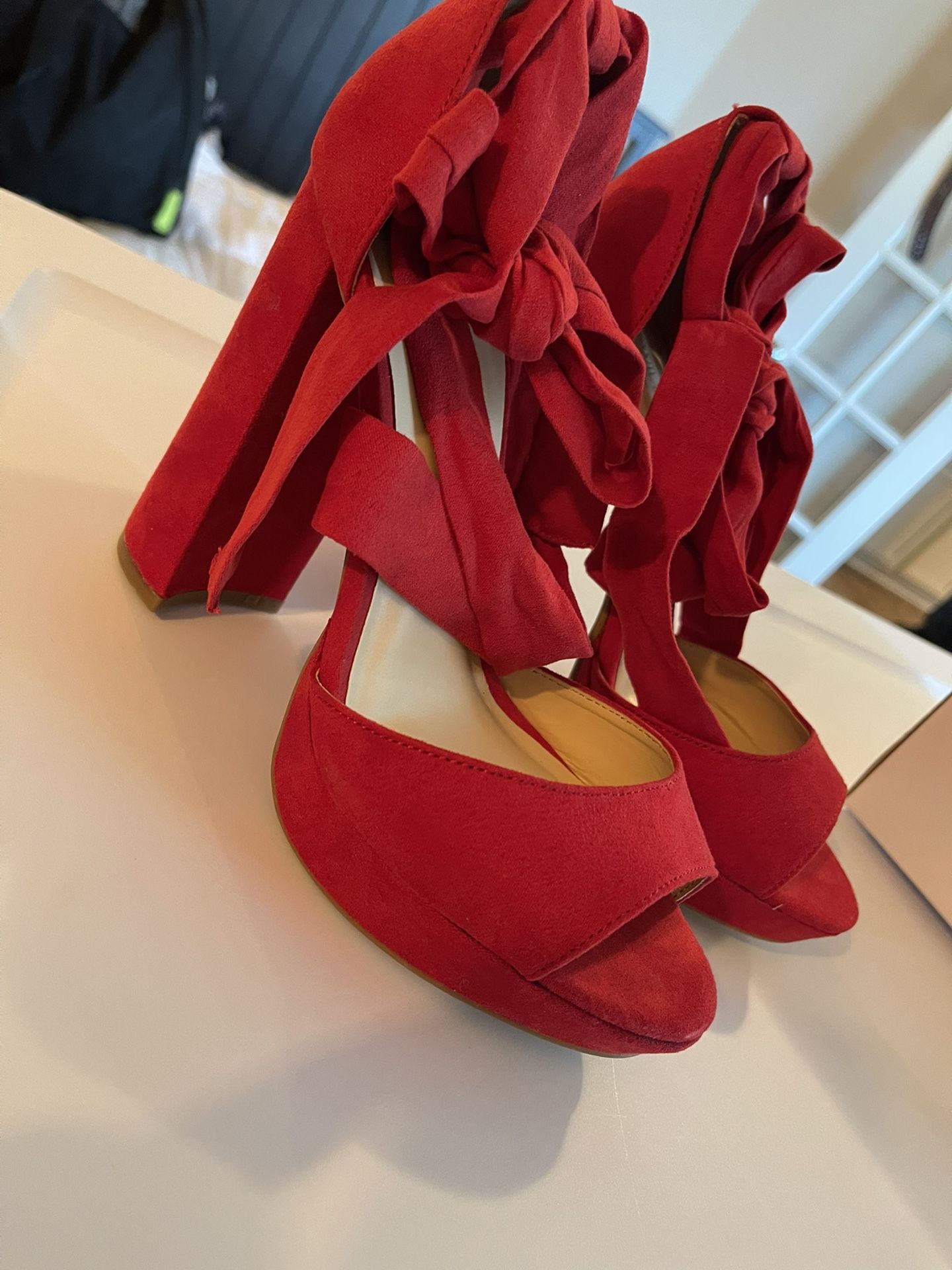 New Red Thick Heels