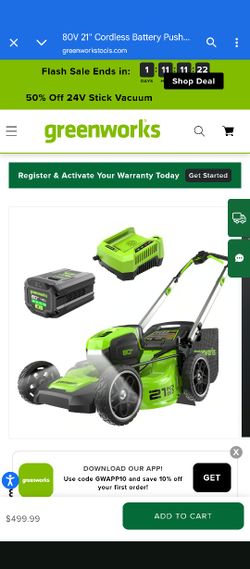 New In Box Greenworks 21in Battery Lawnmower
