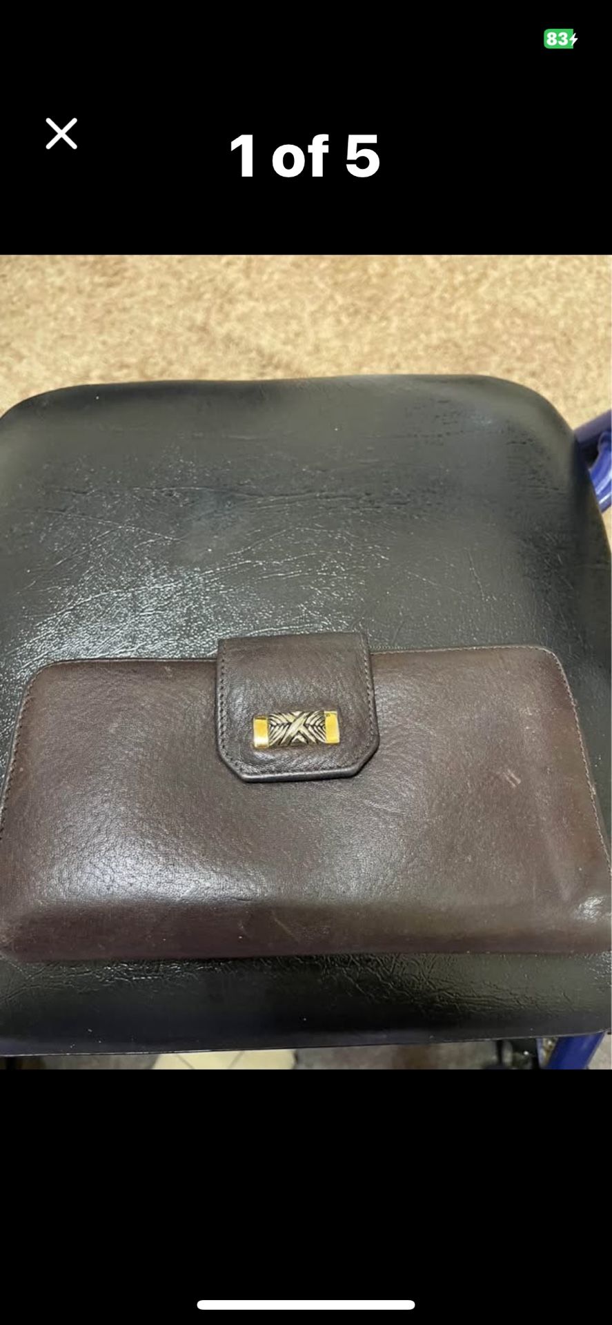 Dark brown leather wallet photo & card slots 3zip compartments checkbook & license slots 7”x4”