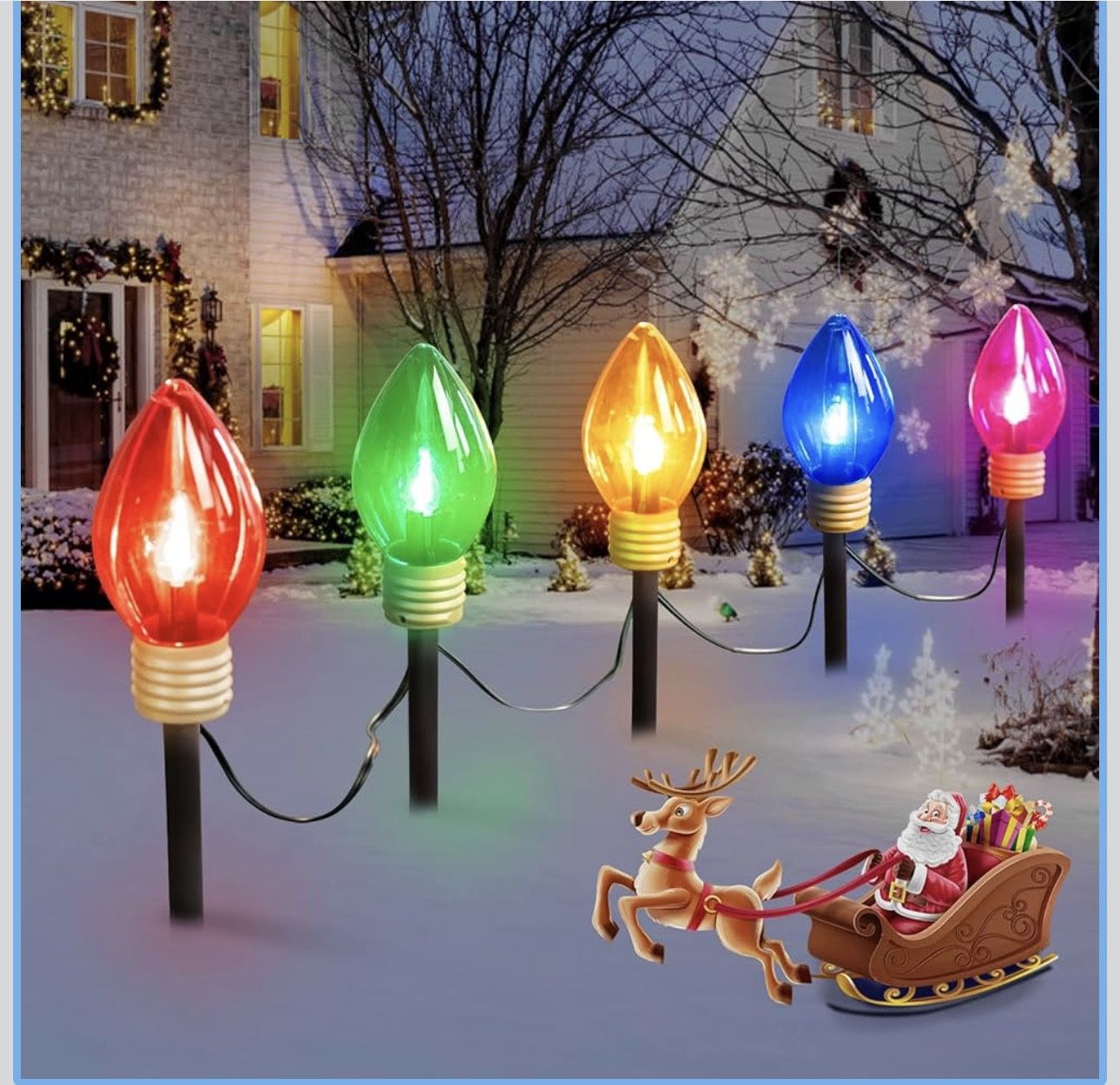 Jumbo C9 Christmas Pathway Lights Outdoor - 8.5 Feet 5 LED C9 Walkway Light, C7 Light Covered Jumbo Multicolor Bulb Christmas Lights Outdoor Decoratio