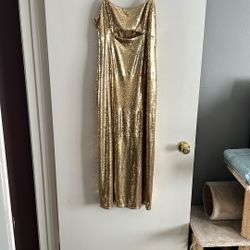 Halston Gold Sequin Dress Size 10