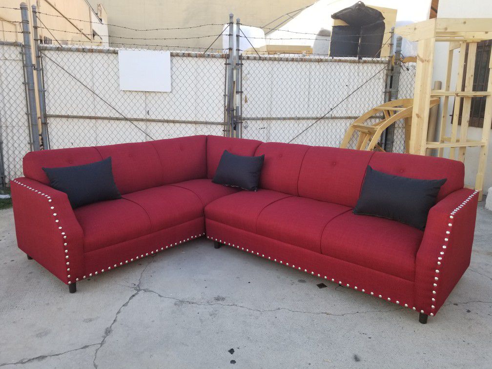 NEW 7X9FT CASSANDRA WINE FABRIC SECTIONAL COUCHES