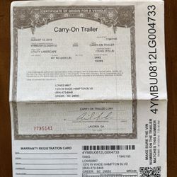 2020/5X8 MESH FLOOR UTILITY TRAILER WITH TITLE IN HAND .