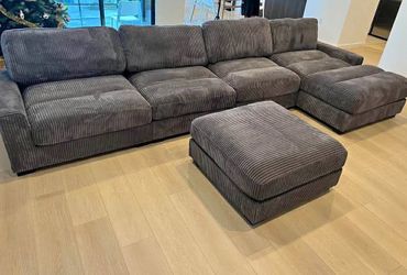 New 5 Piece Corduroy Sectional.  Grey.  164 X 66.  Free Delivery!