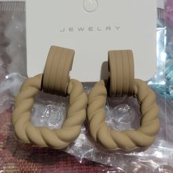 Elegant Tan Squared Hoop Stud Earrings