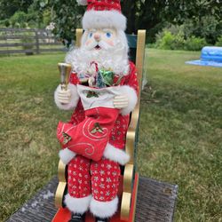 $45.00 - 26" Christmas Santa Clause "Statement Decor"!  Lots Of Miniature Accents/Glittered Fabrics/Wood Chair/Handpainted & Handcrafted - Like New!  
