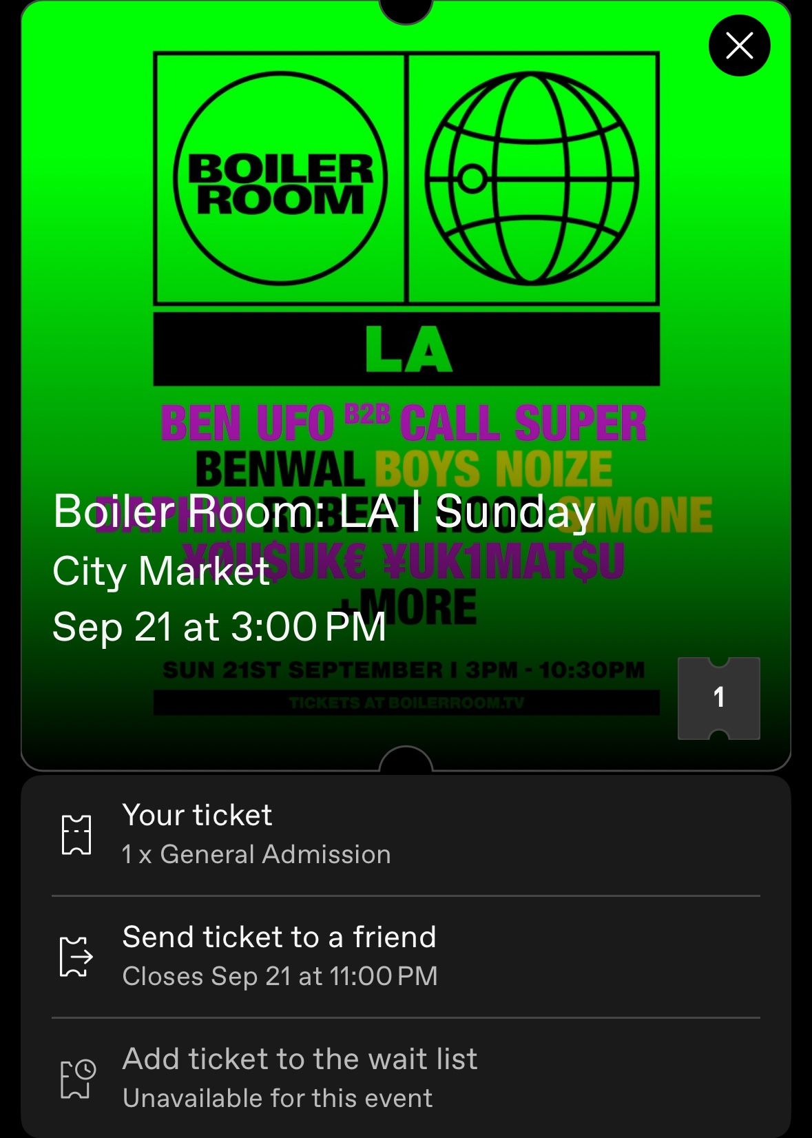 Boiler Room LA Sunday 9/21